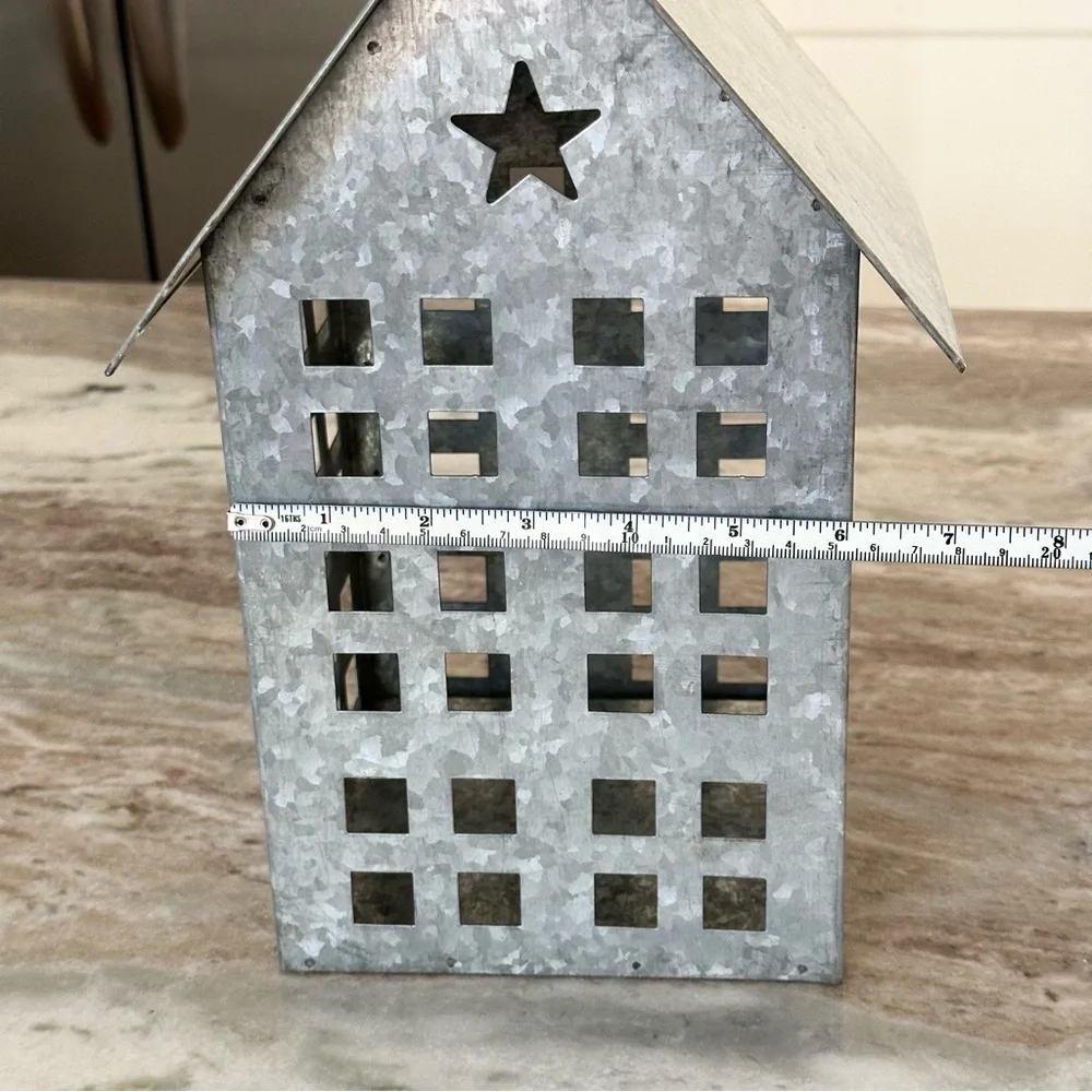 Galvanized Metal Luminary Holiday House Star Cutout / Christmas Village Lantern
